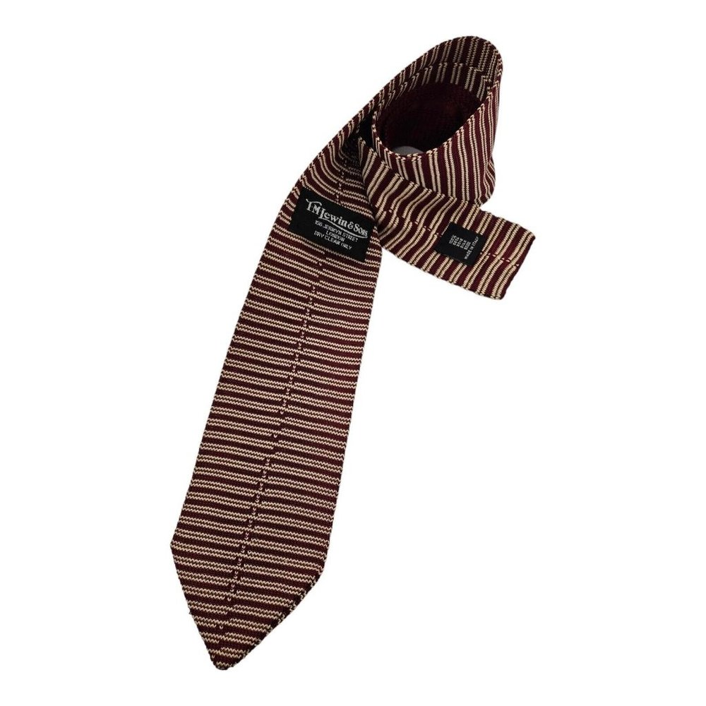 TM LEWIN & SONS Red/Yellow Striped Knit Silk Tie ITALY 58"/ 3.2" EC - Picture 5 of 5